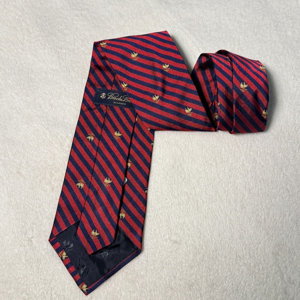 Brooks Brothers Makers Pure Silk Neck Tie Navy Red Striped Business Made In USA